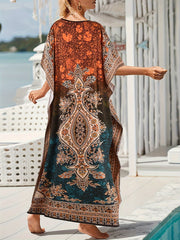  Boho Kaftan Dress Women's Plus Colorblock Floral Print Maxi