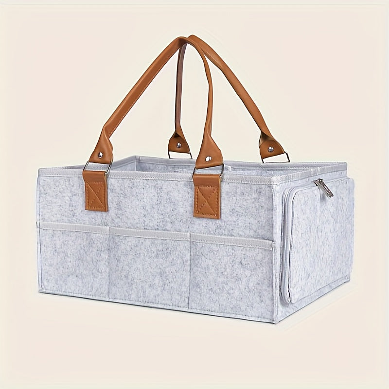 Light Grey Foldable Mommy Diaper Bag With Zipper Large Capacity Storage Bag