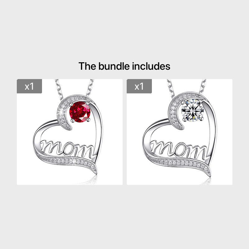 Heart Shape Rhinestone Mom Pendant Necklace Mother's Gift For Women