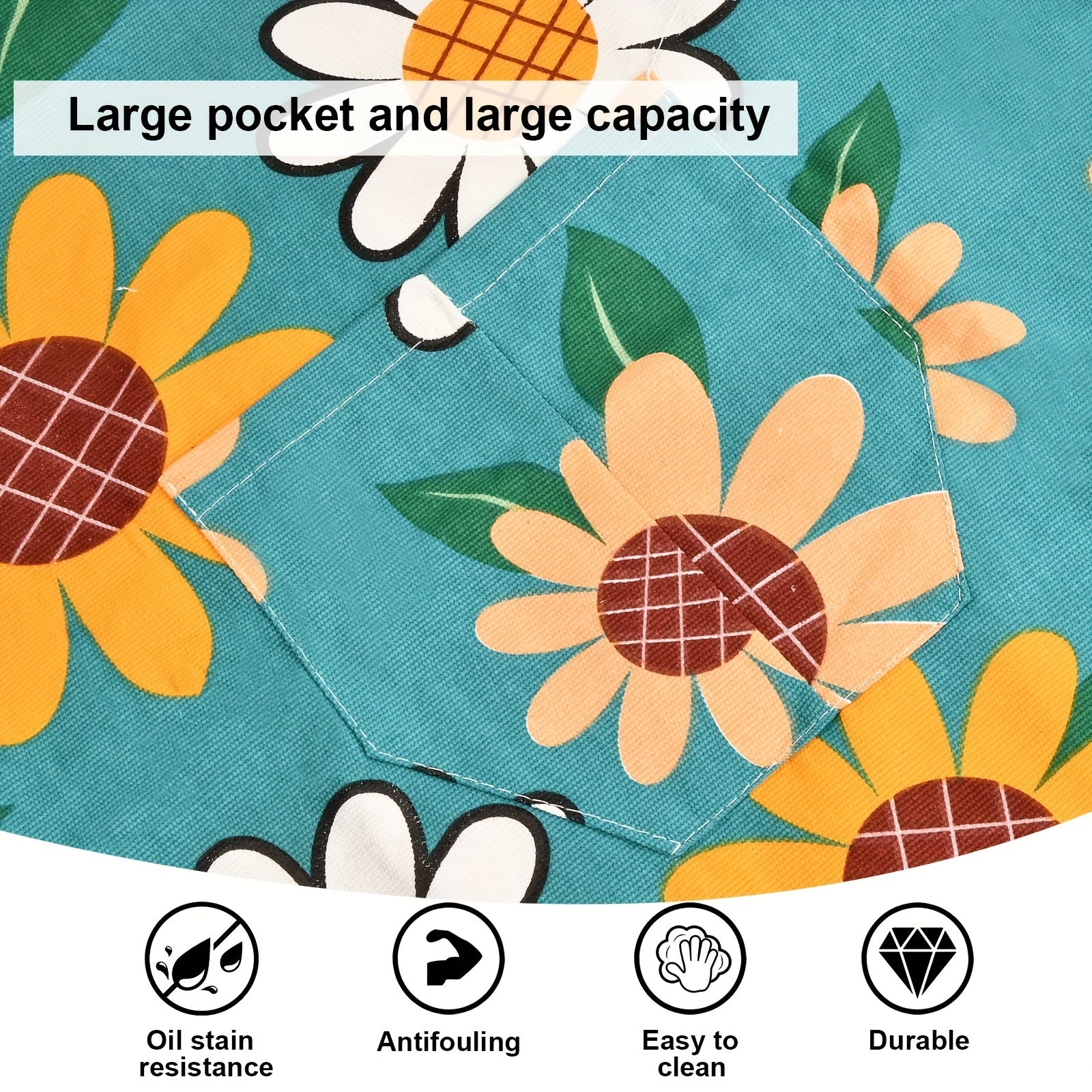 Waterproof Floral Apron with Pocket for Kitchen Gardening and Salon