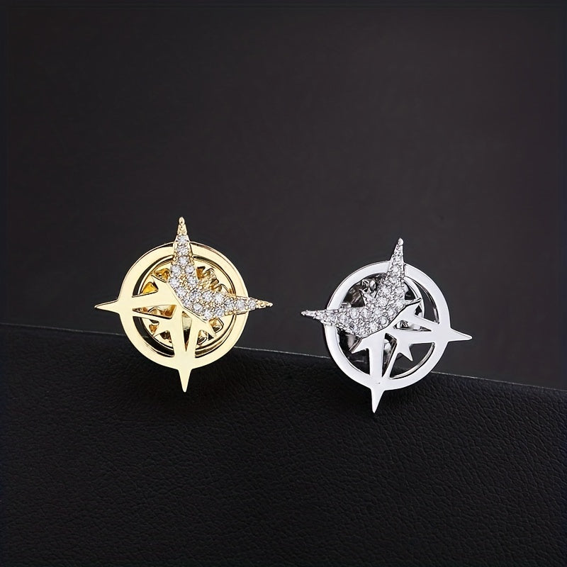 Cross Star Rhinestone Brooch Suit Pin For Men