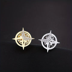 Cross Star Rhinestone Brooch Suit Pin For Men