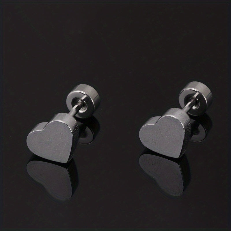 Men's Stainless Steel Stud Earrings Heart Moon Cone Leaf Ear Studs
