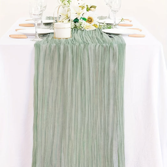 Polyester Green Balinese Table Runner Pleated Ethnic Style Holiday Decor