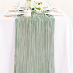 Polyester Green Balinese Table Runner Pleated Ethnic Style Holiday Decor