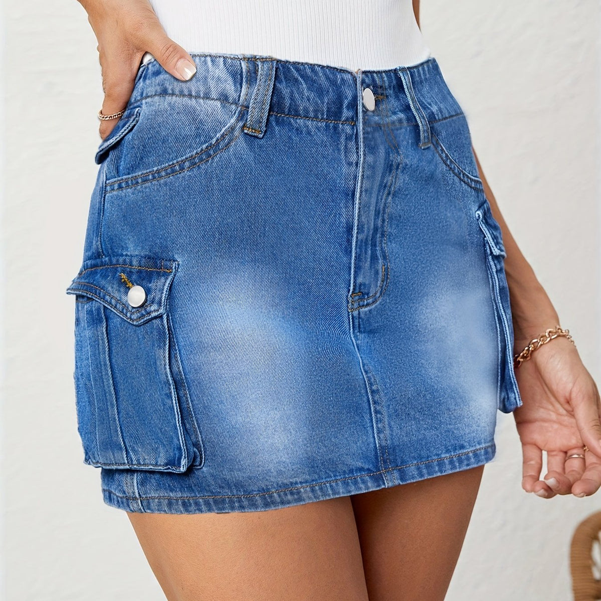 Cargo Denim Mini Skirt Nostalgic Style Women's Clothing