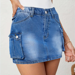 Cargo Denim Mini Skirt Nostalgic Style Women's Clothing