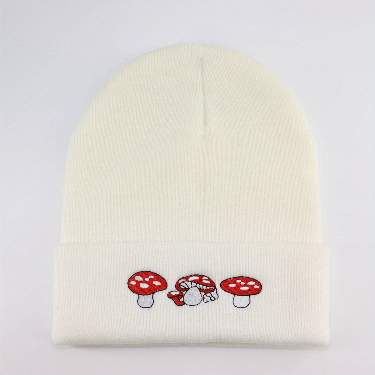 Mushroom Embroidered Beanie Knit Skull Cap Warm Hat Unisex