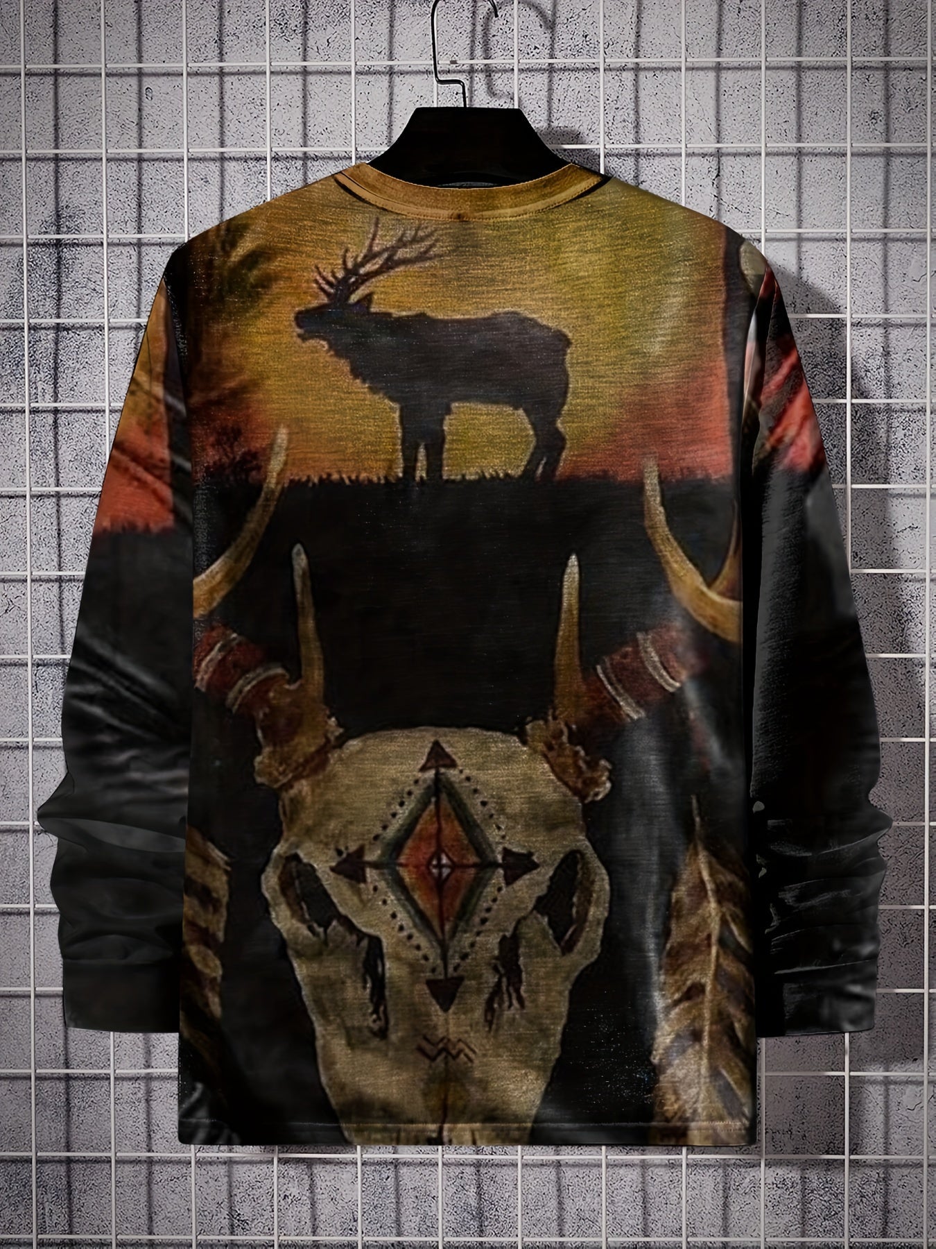 Bull Skeleton Men's Long Sleeve Vintage Tee Autumn Clothing
