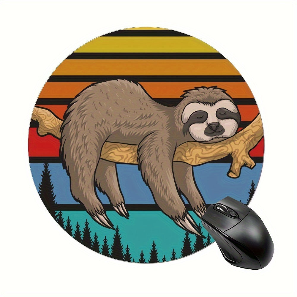 Cartoon Sloths Round Mouse Pad Non Slip Rubber Base Small Size