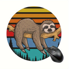 Cartoon Sloths Round Mouse Pad Non Slip Rubber Base Small Size