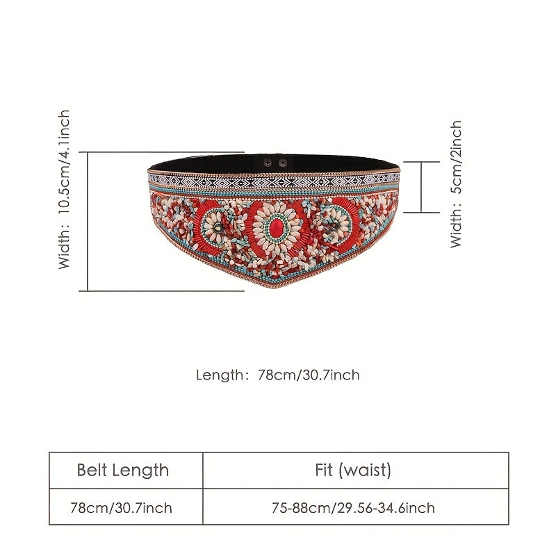 Bohemian Turquoise Flower Wide Belt Vintage Triangle Elastic Adjustable Belt