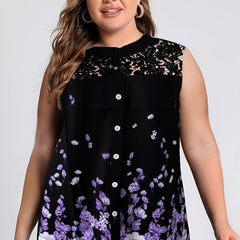 Floral Lace Button Up Tank Top Plus Size