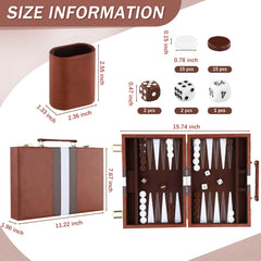 Backgammon Set 2 players Classic with Leather Case Brow