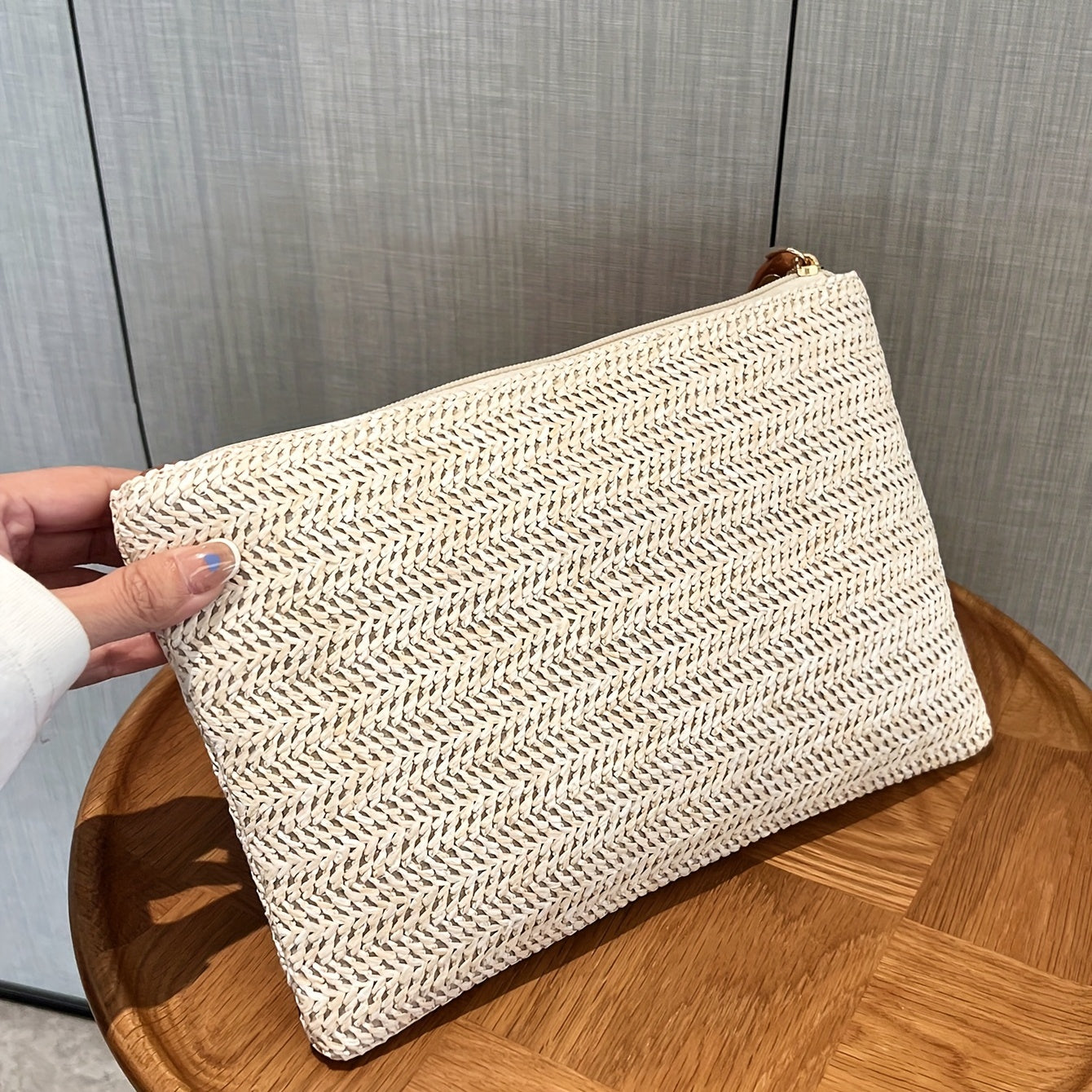 Straw Woven Clutch Bag Braided Waist Purse Zipper Handbags