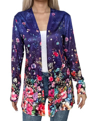 Plus Floral Print Open Front Cardigan with Pockets