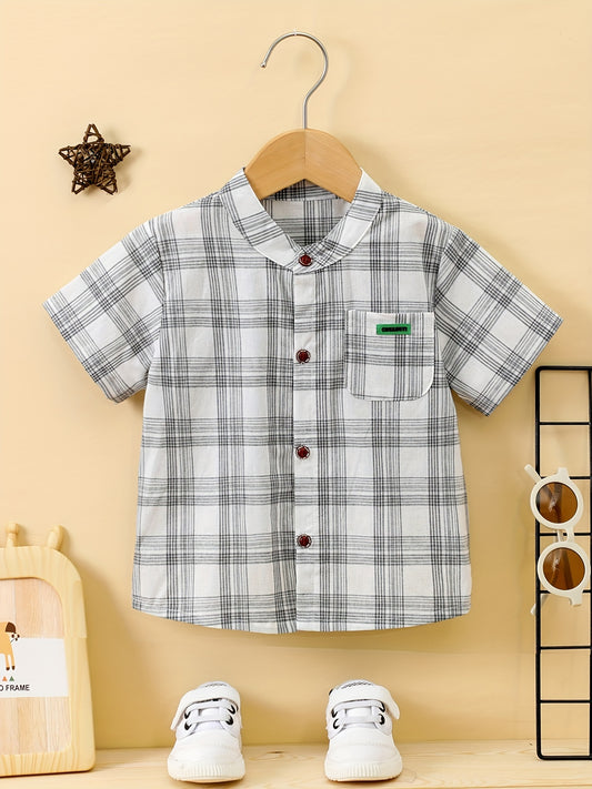 Baby Boys Plaid Short Sleeve Button-up Shirt for Summer