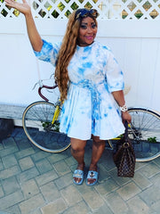  Tie Dye Bubble Sleeve Mini Dress