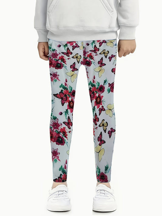 Butterfly & Flower Leggings Girls Comfy All Seasons Activewear