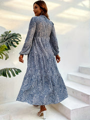 Plus Dalmatian Print Lantern Sleeve V Neck Smock Maxi Dress
