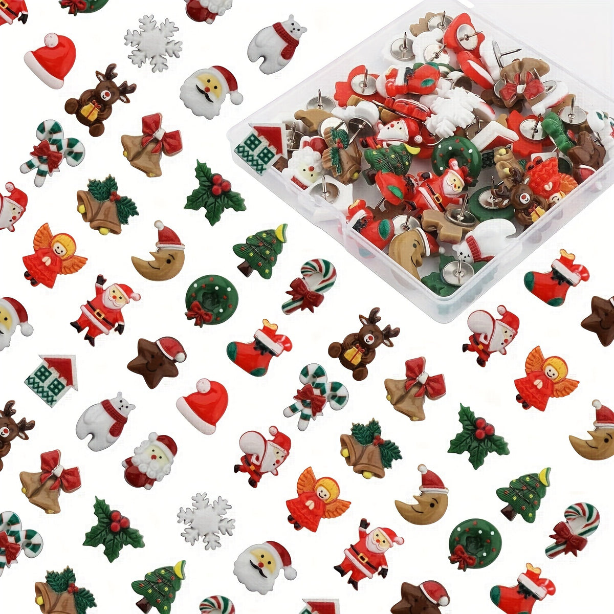 Christmas Push Pins 50pcs Winter Thumb Tacks Santa Elk Xmas Tree Wreath