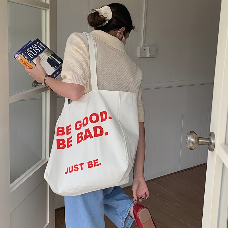 Letter Print Shoulder Bag Canvas Large Capacity Organizer