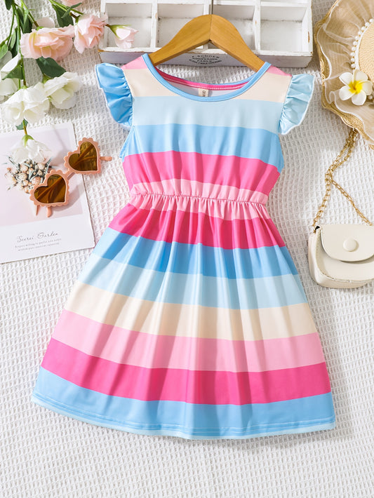 Kid Girls Rainbow Striped Princess Party Dress