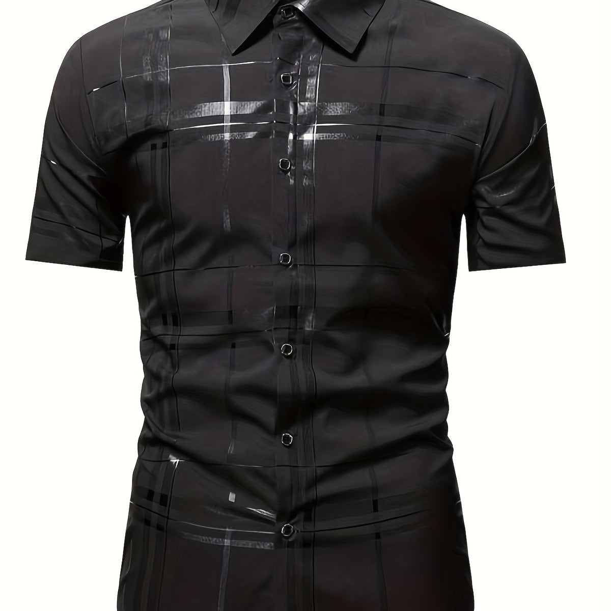 Men's Stripe Print Short Sleeve Shirt for Summer