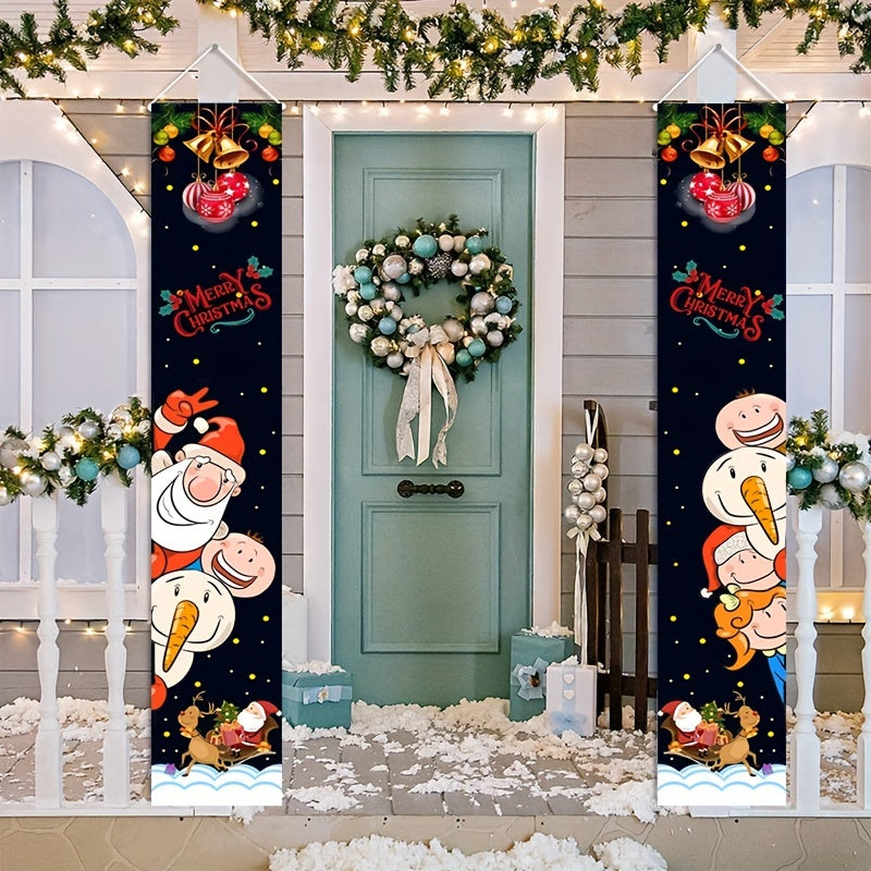 Christmas Porch Couplet Sign Banner Santa Hangs Decorations