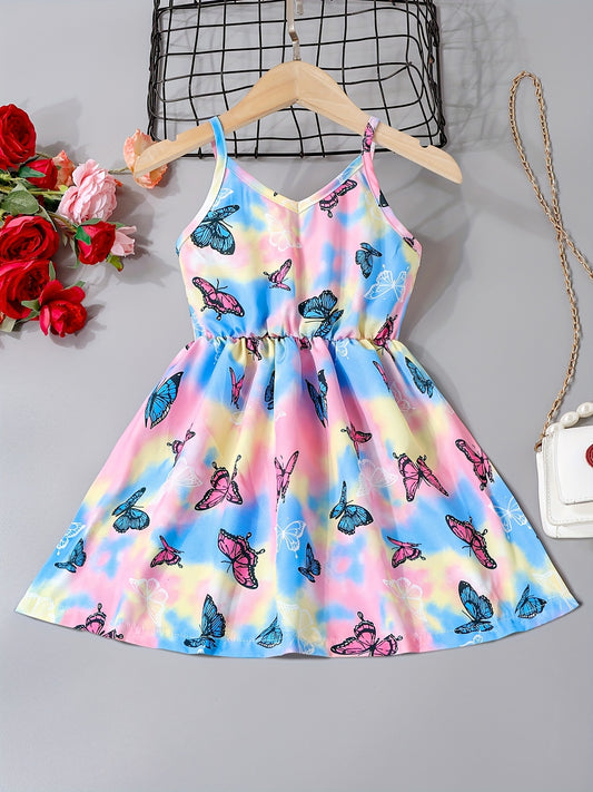 Toddler Girls Tie Dye Butterfly Graphic Cami Dress