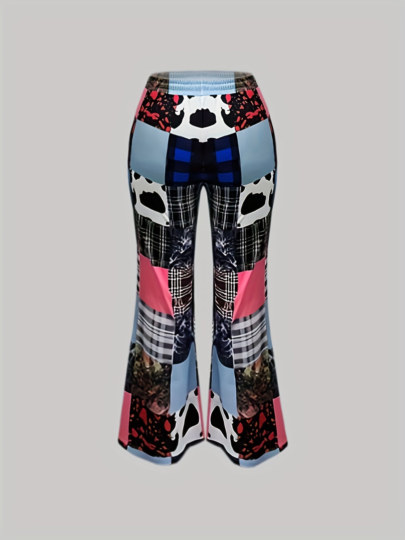 Plus Patchwork Print High Rise Flared Leg Trousers
