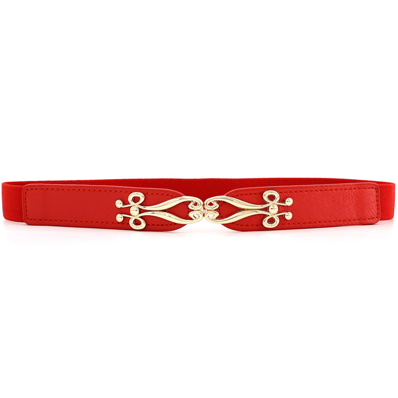 Geometric Flower Buckle Belt Elastic Thin Waistband Vintage Women Coat Belts