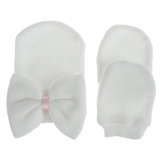 Baby Girls' Knit Bow Cap & Mittens Set for Autumn/Spring