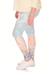  Boho Pants Women's Plus Floral Ombre High Stretch Leggings