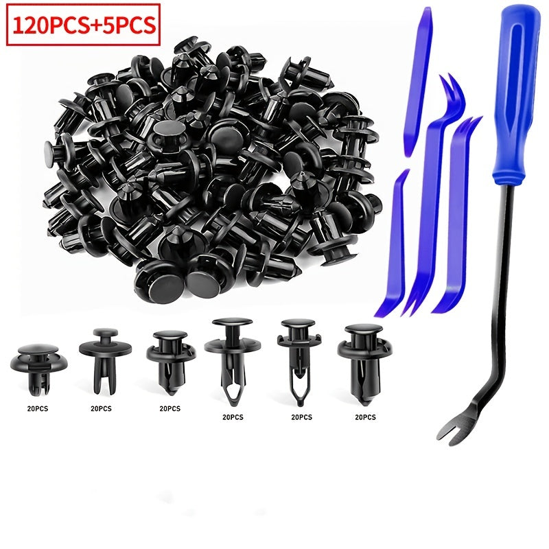 125pcs Nylon Bumper Push Fasteners + Removal Tool