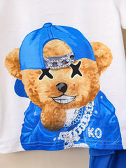 Boys Teddy Bear Graphic Print T-shirt & Shorts Set