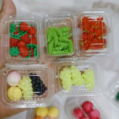 3pcs Dollhouse Kitchen Faux Fruit Decor Transparent Boxes Peach Grape Cherry Str