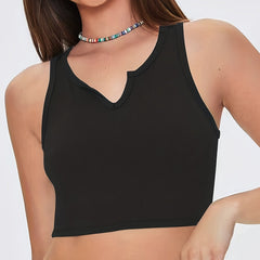 Ribbed Crop Tank V-Neck Sleeveless Top