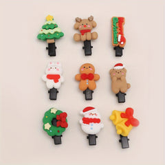 9pcs Christmas Hair Clip Cartoon Resin Patt