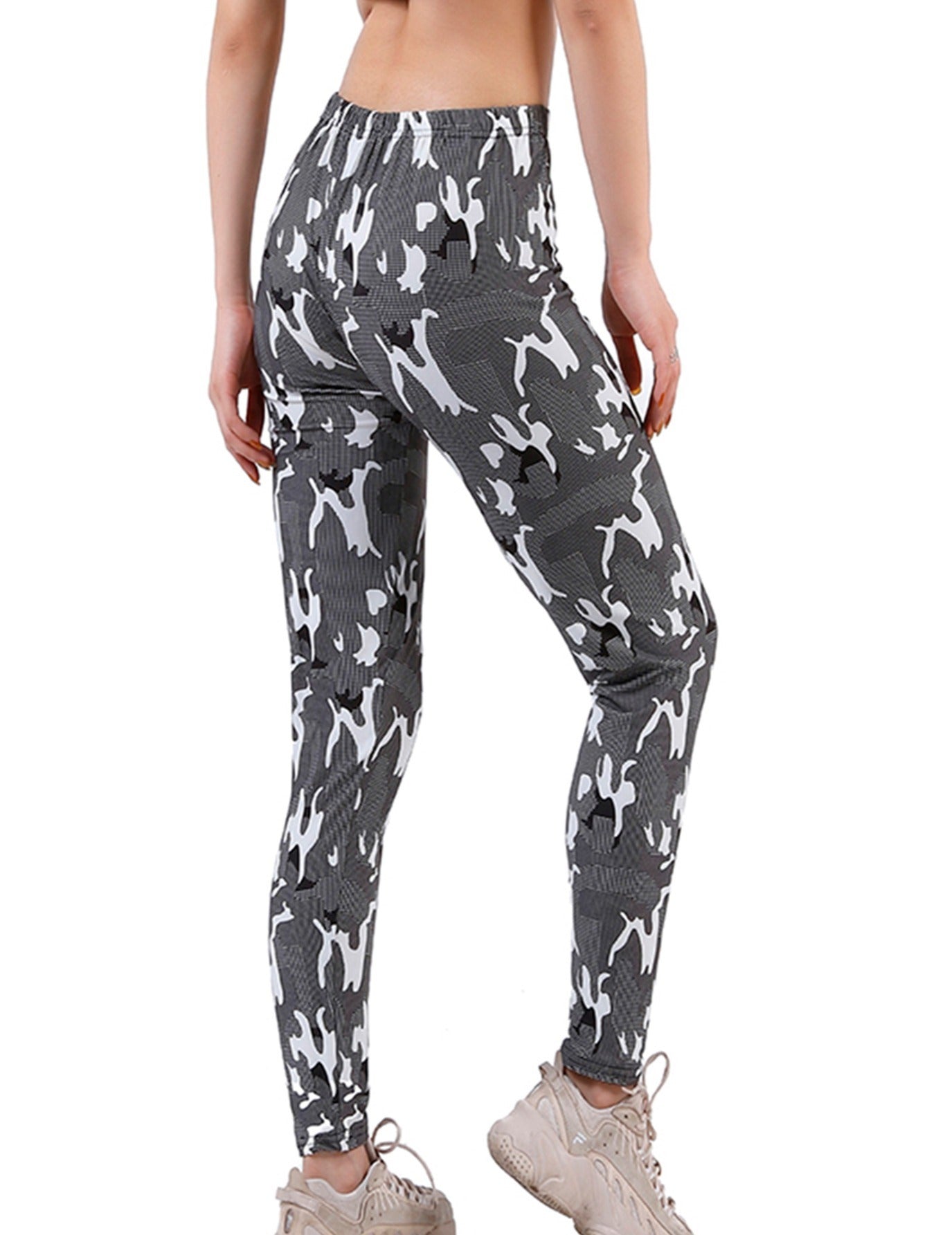 Women Camo Print Asymmetrical Leggings, Workout Skinny Leggings