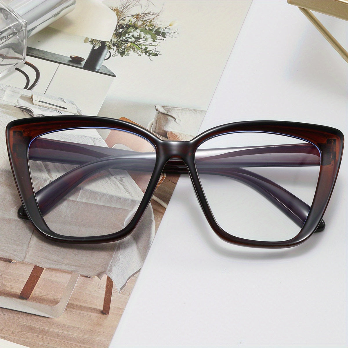 Cat Eye Clear Lens Glasses For Women Men Anti Light Jelly Frame