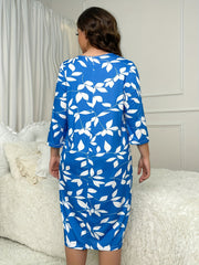  Leaf Print Three Quarter Sleeve Nightdress