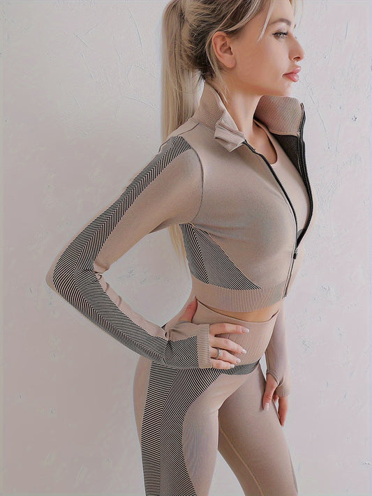 Yoga Workout Set Long Sleeve Jacket & Leggings Suit Women's Activewear