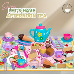 Afternoon Tea Toy Dessert Play Set Kitchenware with Spoons Cake Paper Mat