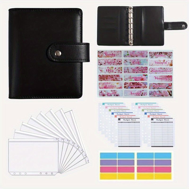Stylish A7 PU Leather Budget Binder with Cash Envelopes Stickers