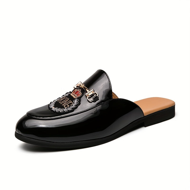 Women's Letter Flat Mules Patent Leather Slides Shoes