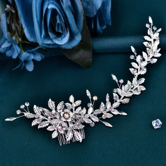 AB Rhinestone Bridal Hair Comb Sparkling Flower Wedding Prom Formal Events