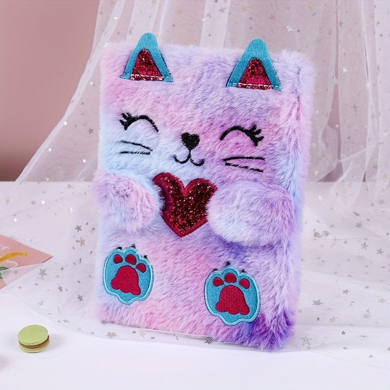 Pastel Purple Cat Plush Notebook A5 Blank Pages Journal