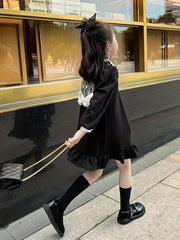 Girls Sweet Polo Collar Long Sleeve Casual Dress
