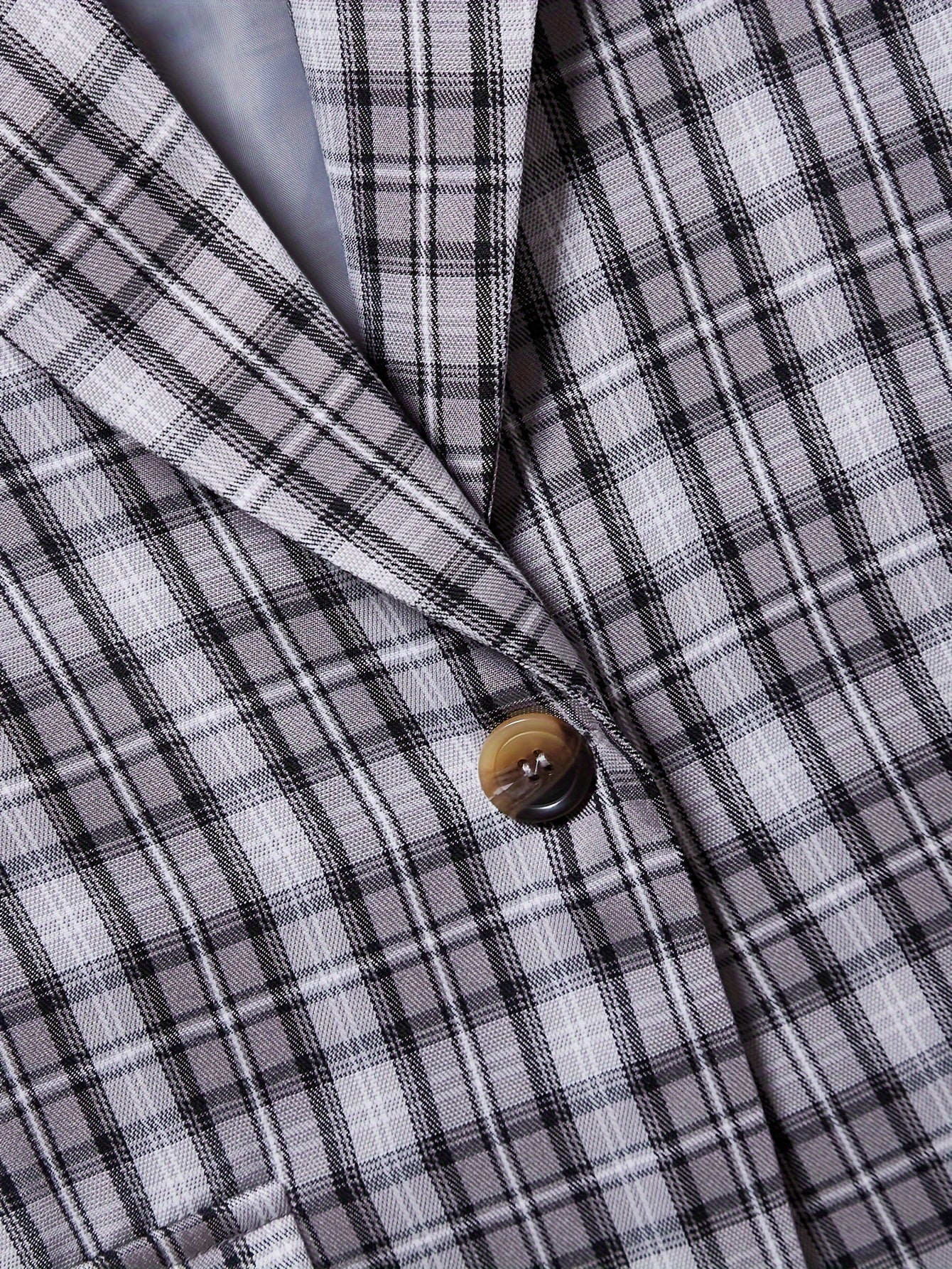  Plaid Print Long Sleeve Lapel Collar Blazer